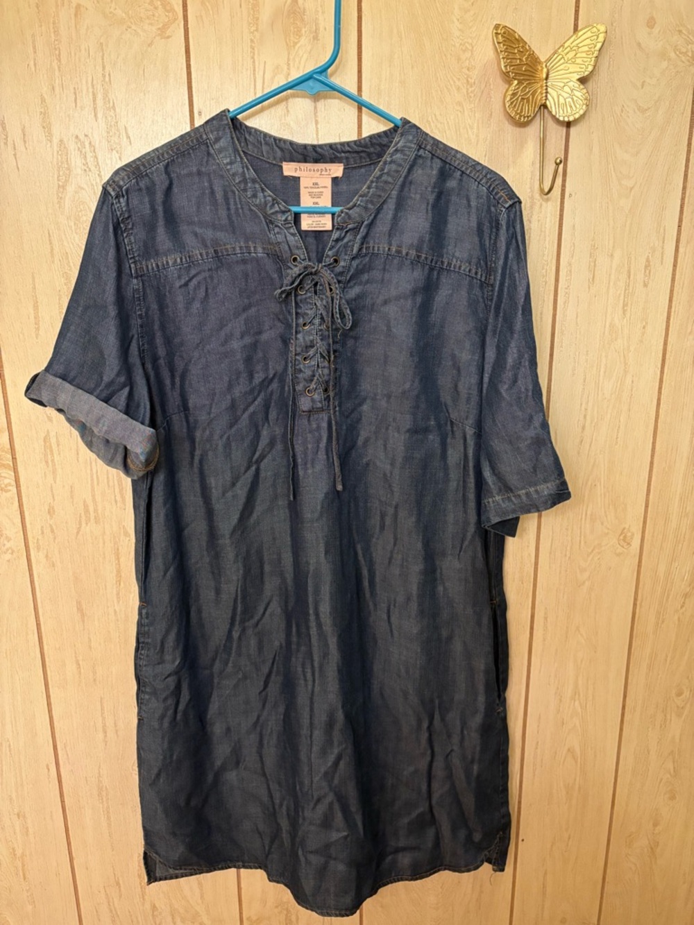 Philosophy Blue Denim Lace-Up Casual Dress